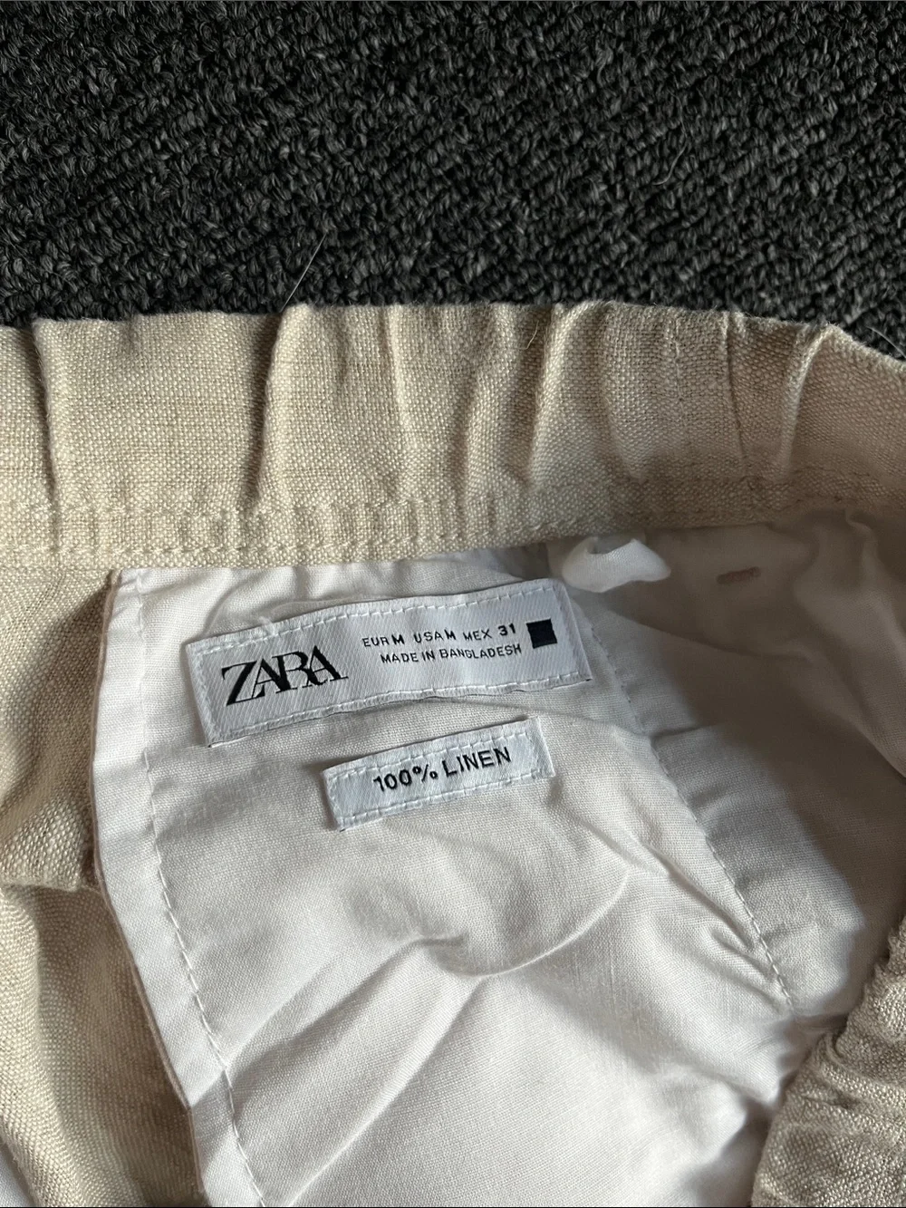 Zara Beige Linen Drawstring Chinos